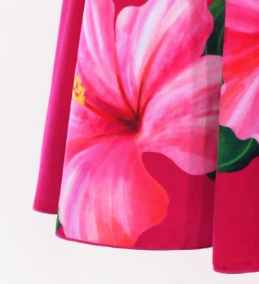 Hula Long Hibiscus Dress with Velvet / Luxury Collection / Cream & Pink/ J3151crpi