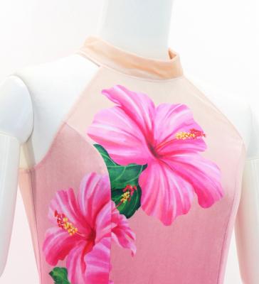 Hula Long Hibiscus Dress with Velvet / Luxury Collection / Cream & Pink/ J3151crpi
