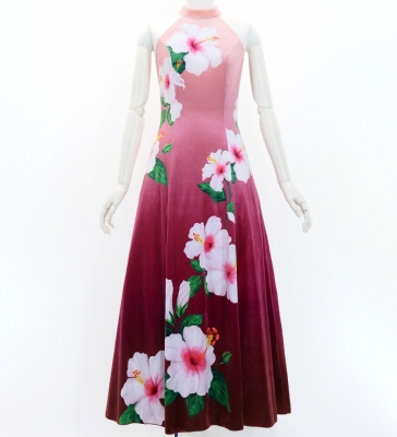 Hula Long Hibiscus Dress with Velvet / Luxury Collection / Light Pink & Wine/ J3151lpiwi