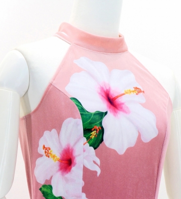Hula Long Hibiscus Dress with Velvet / Luxury Collection / Light Pink & Wine/ J3151lpiwi