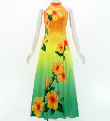 Hula Long Hibiscus Dress with Velvet / Luxury Collection / Orange & Aqua / J3151oraq