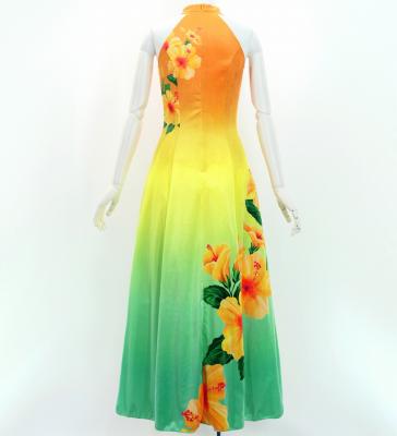 Hula Long Hibiscus Dress with Velvet / Luxury Collection / Orange & Aqua / J3151oraq