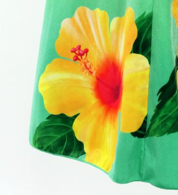 Hula Long Hibiscus Dress with Velvet / Luxury Collection / Orange & Aqua / J3151oraq