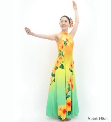 Hula Long Hibiscus Dress with Velvet / Luxury Collection / Orange & Aqua / J3151oraq
