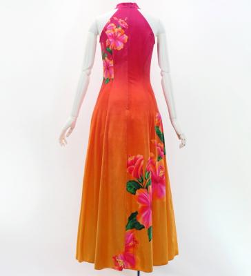Hula Long Hibiscus Dress with Velvet / Luxury Collection / Pink & Orange / J3151pior