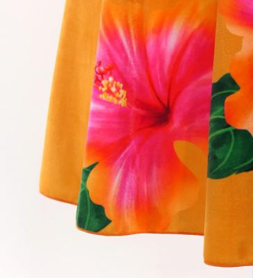 Hula Long Hibiscus Dress with Velvet / Luxury Collection / Pink & Orange / J3151pior
