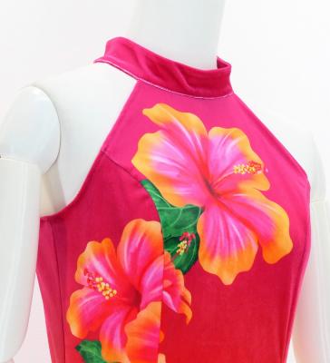 Hula Long Hibiscus Dress with Velvet / Luxury Collection / Pink & Orange / J3151pior