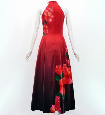 Hula Long Hibiscus Dress with Velvet / Luxury Collection / Red & Black / J3151rdbk