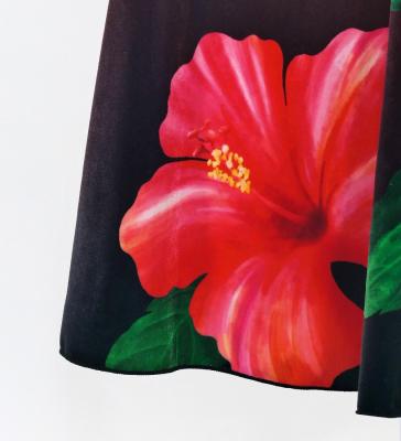 Hula Long Hibiscus Dress with Velvet / Luxury Collection / Red & Black / J3151rdbk