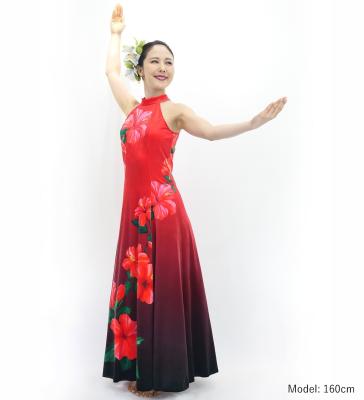 Hula Long Hibiscus Dress with Velvet / Luxury Collection / Red & Black / J3151rdbk