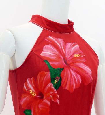Hula Long Hibiscus Dress with Velvet / Luxury Collection / Red & Black / J3151rdbk