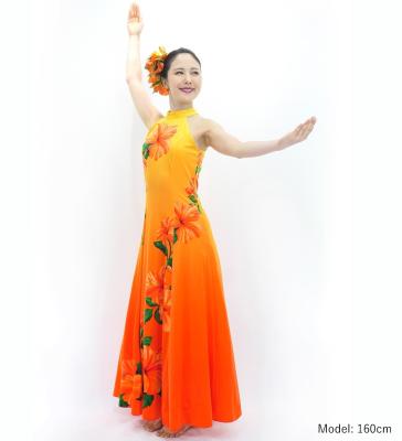 Hula Long Hibiscus Dress with Velvet / Luxury Collection / Yellow & Orange / J3151yeor