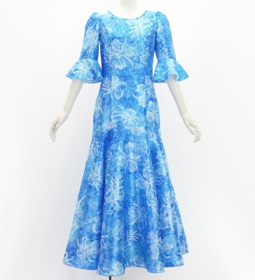 Hula Long Dress with Orchid Print / Luxury Collection / Blue / J3153bl