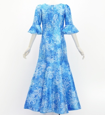 Hula Long Dress with Orchid Print / Luxury Collection / Blue / J3153bl