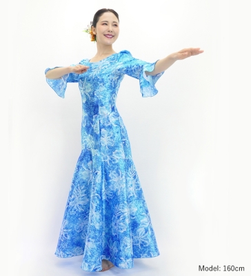 Hula Long Dress with Orchid Print / Luxury Collection / Blue / J3153bl