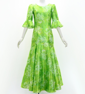 Hula Long Dress with Orchid Print / Luxury Collection / Green / J3153gr