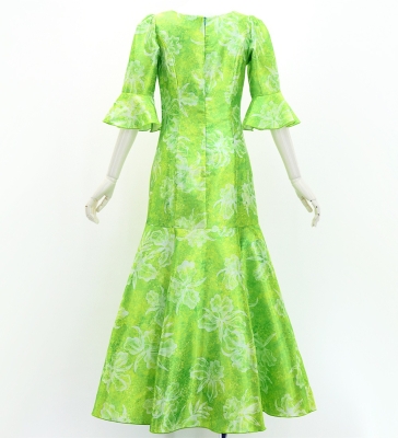 Hula Long Dress with Orchid Print / Luxury Collection / Green / J3153gr