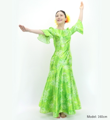 Hula Long Dress with Orchid Print / Luxury Collection / Green / J3153gr
