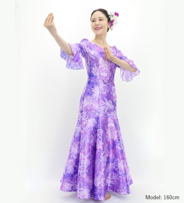 Hula Long Dress with Orchid Print / Luxury Collection / Purple / J3153pu