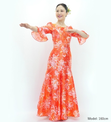 Hula Long Dress with Orchid Print / Luxury Collection / Red / J3153rd