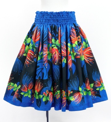 Hula Shantung Pa'u Skirt with Lehua Print / Luxury Collection / Blue / J3154bl