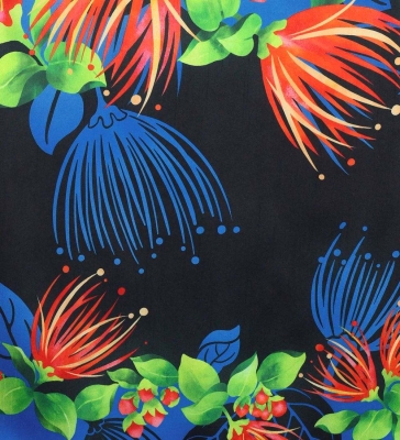 Hula Shantung Pa'u Skirt with Lehua Print / Luxury Collection / Blue / J3154bl