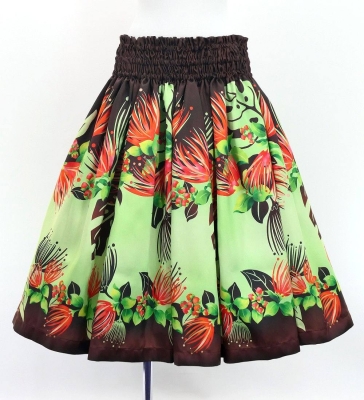 Hula Shantung Pa'u Skirt with Lehua Print / Luxury Collection / Brown / J3154br