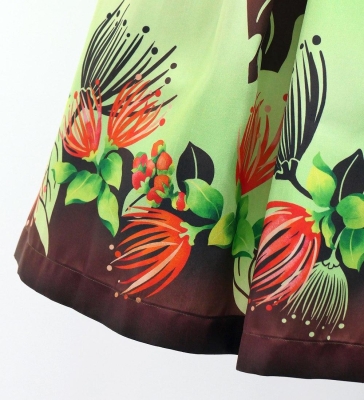 Hula Shantung Pa'u Skirt with Lehua Print / Luxury Collection / Brown / J3154br