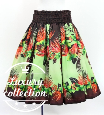 Hula Shantung Pa'u Skirt with Lehua Print / Luxury Collection / Brown / J3154br