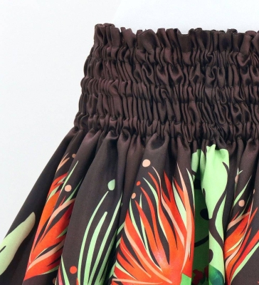 Hula Shantung Pa'u Skirt with Lehua Print / Luxury Collection / Brown / J3154br
