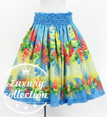 Hula Shantung Pa'u Skirt with Lehua Print / Luxury Collection / Light Blue / J3154lbl