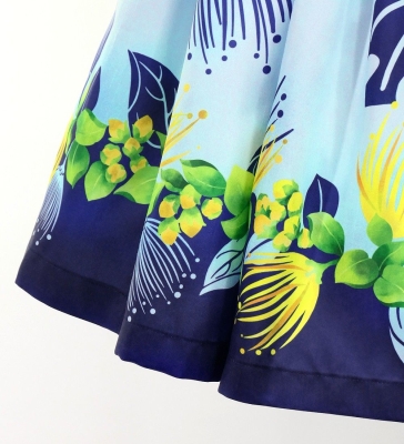 Hula Shantung Pa'u Skirt with Lehua Print / Luxury Collection / Navy / J3154nv