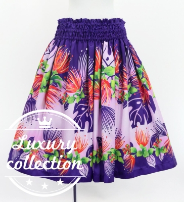 Hula Shantung Pa'u Skirt with Lehua Print / Luxury Collection / Purple / J3154pu
