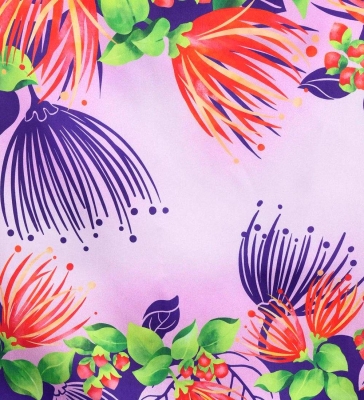 Hula Shantung Pa'u Skirt with Lehua Print / Luxury Collection / Purple / J3154pu