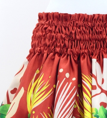 Hula Shantung Pa'u Skirt with Lehua Print / Luxury Collection / Red & Beige / J3154rdbe