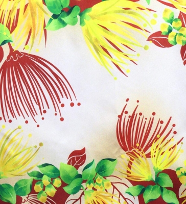 Hula Shantung Pa'u Skirt with Lehua Print / Luxury Collection / Red & Beige / J3154rdbe
