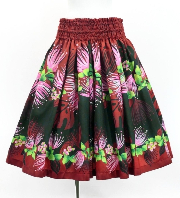 Hula Shantung Pa'u Skirt with Lehua Print / Luxury Collection / Red & Black / J3154rdbk