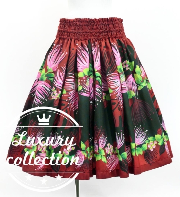 Hula Shantung Pa'u Skirt with Lehua Print / Luxury Collection / Red & Black / J3154rdbk