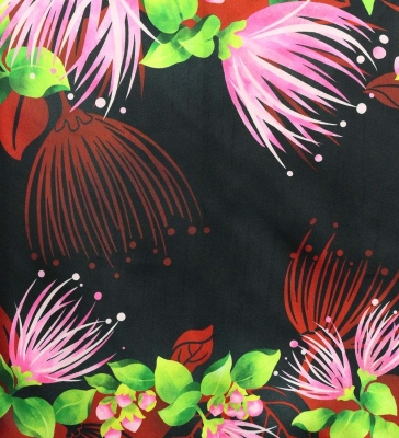 Hula Shantung Pa'u Skirt with Lehua Print / Luxury Collection / Red & Black / J3154rdbk