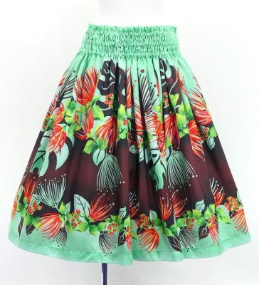 Hula Shantung Pa'u Skirt with Lehua Print / Luxury Collection / Turquoise / J3154tbl