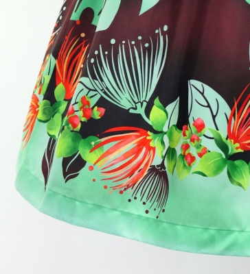Hula Shantung Pa'u Skirt with Lehua Print / Luxury Collection / Turquoise / J3154tbl