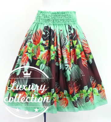 Hula Shantung Pa'u Skirt with Lehua Print / Luxury Collection / Turquoise / J3154tbl