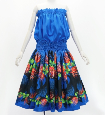 Hula Blouse & Pa'u Set-Up with Lehua Print / Luxury Collection / J3155bl
