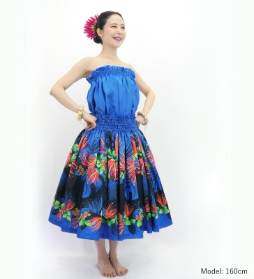 Hula Blouse & Pa'u Set-Up with Lehua Print / Luxury Collection / J3155bl