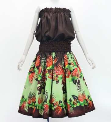 Hula Blouse & Pa'u Set-Up with Lehua Print / Luxury Collection / J3155br