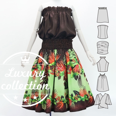 Hula Blouse & Pa'u Set-Up with Lehua Print / Luxury Collection / J3155br