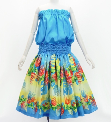 Hula Blouse & Pa'u Set-Up with Lehua Print / Luxury Collection / J3155lbl