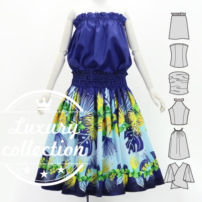 Hula Blouse & Pa'u Set-Up with Lehua Print / Luxury Collection / J3155nv
