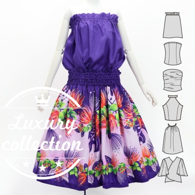 Hula Blouse & Pa'u Set-Up with Lehua Print / Luxury Collection / J3155pu
