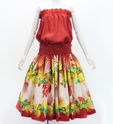 Hula Blouse & Pa'u Set-Up with Lehua Print / Luxury Collection / J3155rdbe